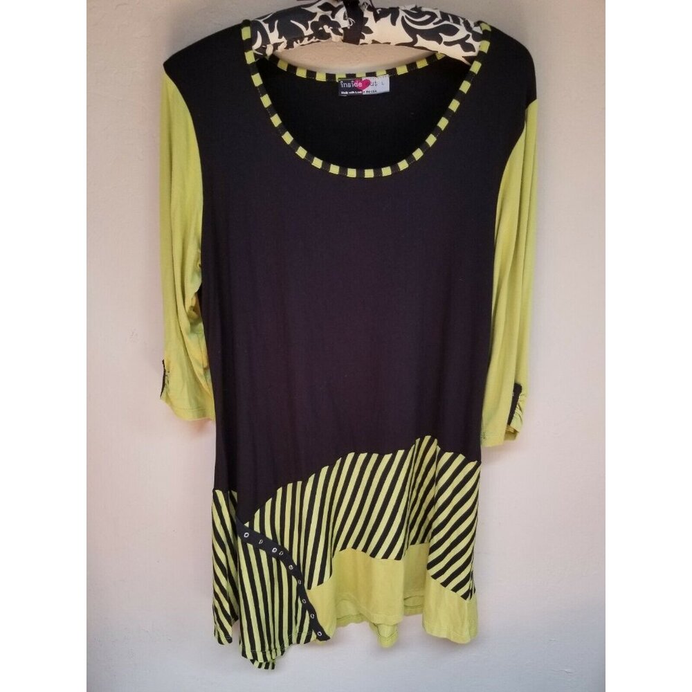 Inside Out Womens Shift Dress Size Large Round Neck Colorblock Stripes Black